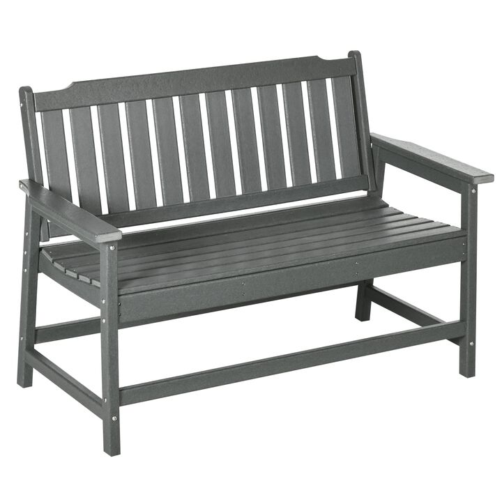 Dark Gray Garden Seat: Plastic Outdoor Bench with Backrest & Armrests