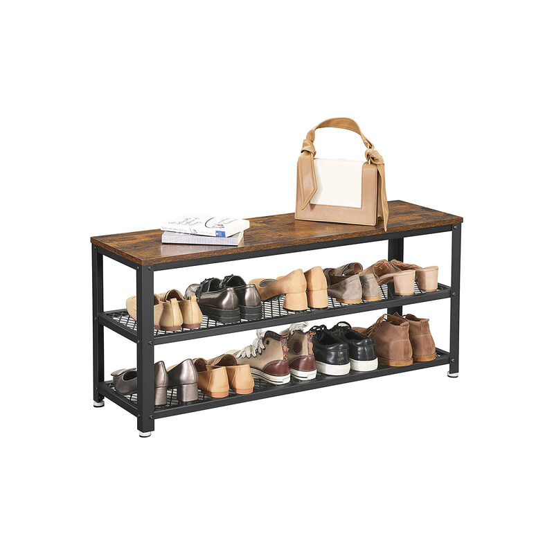 Shoe Bench with 3-Tier Rack - 39.4" Long Storage Shelves for Entryway Organization