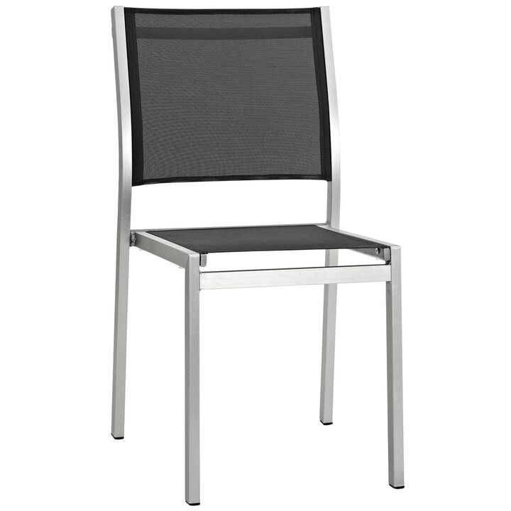 Modway Shore Aluminum Mesh Outdoor Patio Dining Accent Side Chair in Silver Black