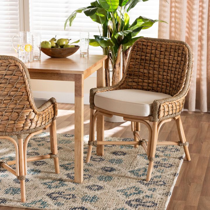 Baxton Studio Kyle Modern Bohemian Natural Woven Rattan Dining Side Chair With Cushion