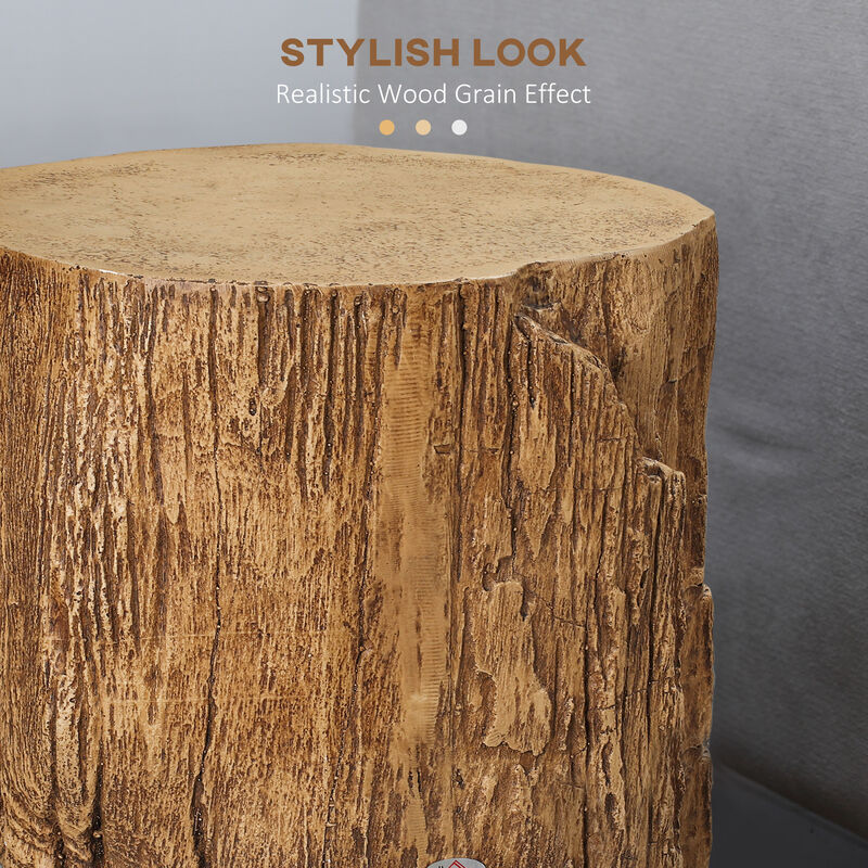 HOMCOM Tree Stump Stool, Decorative Side Table with Round Tabletop, Concrete End Table with Wood Grain Finish, for Indoors and Outdoors, Natural