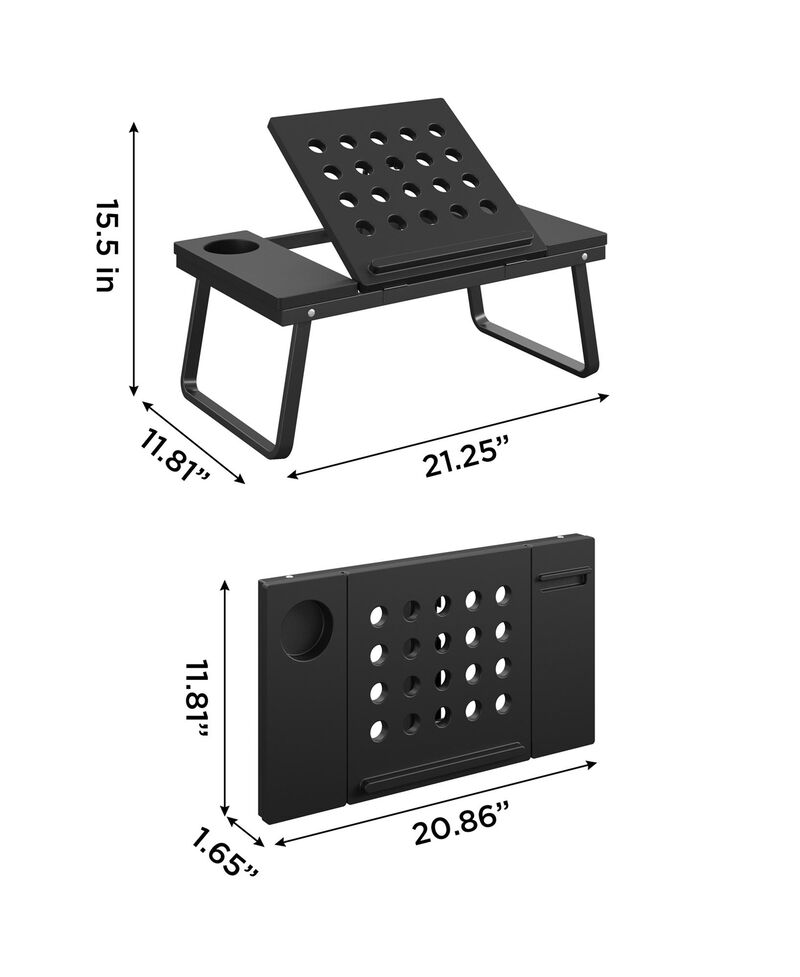 COSCO Folding Adjustable-Tilt Lap Desk with Cup and Phone Holder, Black