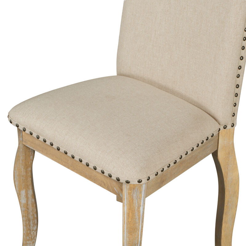 Set Of 4 Dining Chairs Wood Upholstered Fabirc Dining Room Chairs With Nailhead