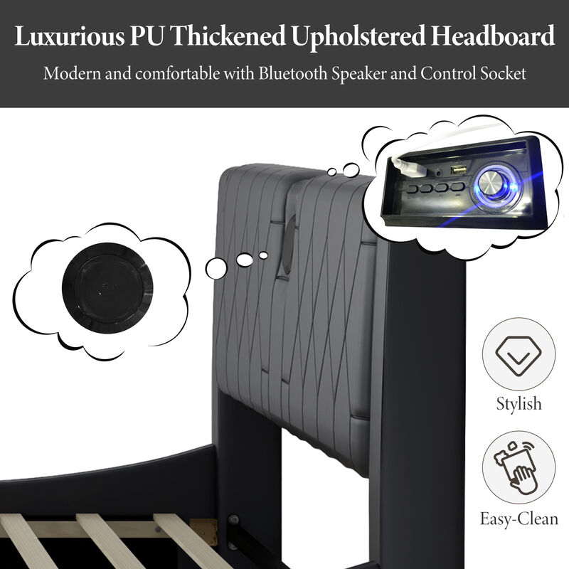 Merax Luxurious Faux Leather Platform Bed with Bluetooth Speakers