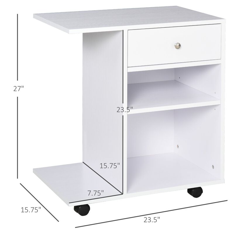 White Printer Station: Rolling Stand with Adjustable Shelf and Drawer