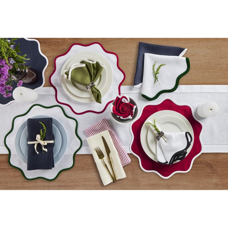 Solino Home 100% Pure Linen Cloth Napkins  20 Inch Round Set of 4 | Giselle Scallop Edge Dinner Napkins