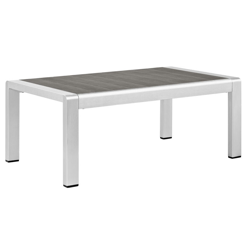 Outdoor Patio Coffee Table with Metal Frame, Silver and Gray