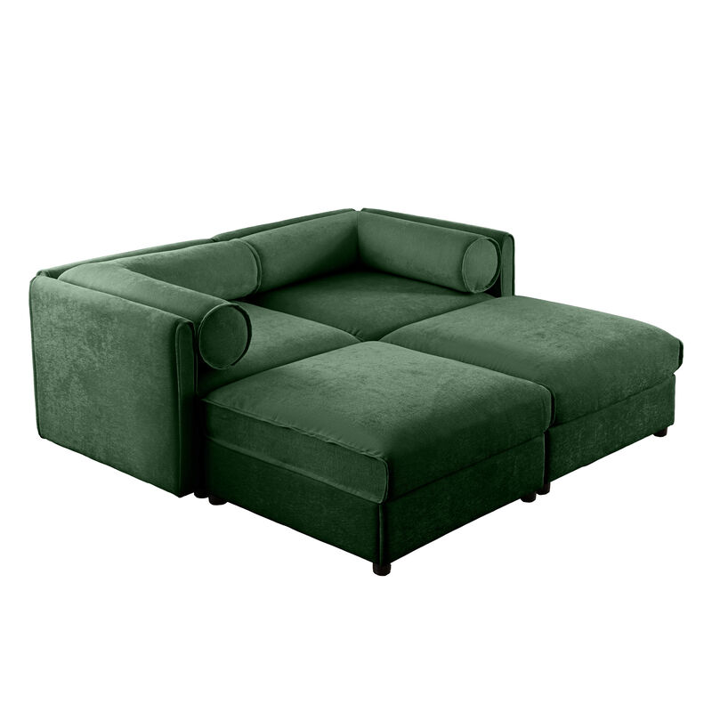 Merax Chenille Loveseat Sofa with 2 Ottomans and Hidden Storage