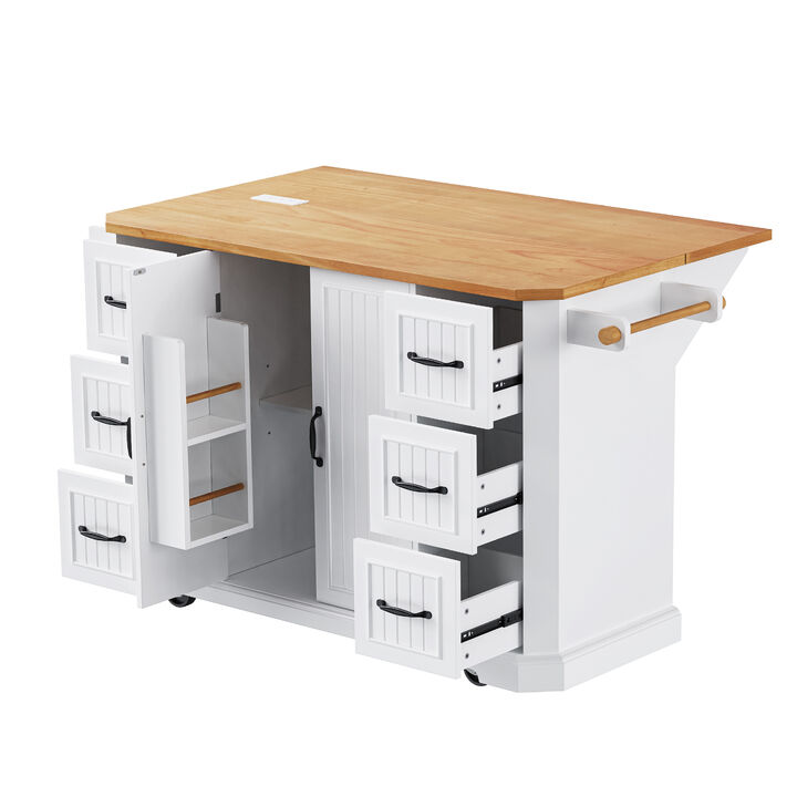 Merax Rolling Kitchen Island  Cart with Power Outlet
