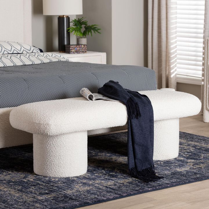 Baxton Studio Laria Modern White Teddy Bear Fabric Accent Bench