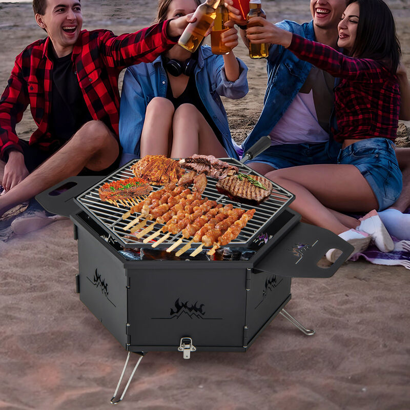 Portable Charcoal Grill Stove Rotatable with Foldable Body and Legs with Handles
