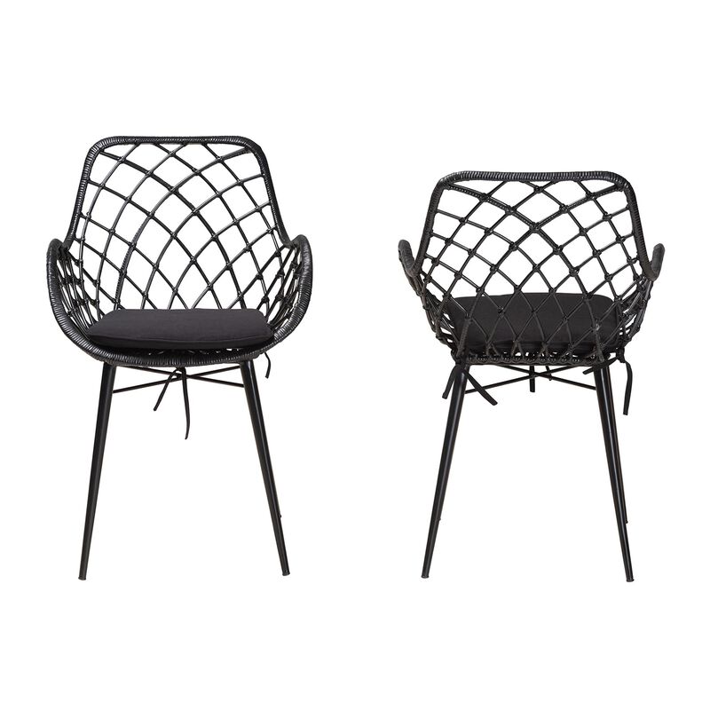Bali & Pari Ballerina Modern Black Finished Rattan and Metal 2-Piece Dining Chair Set