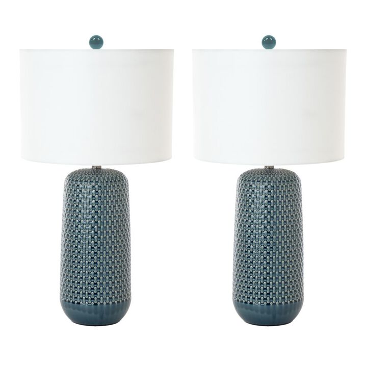 Lux Lighting Marlin 30 Blue Ceramic Table Lamp, (Set of 2)