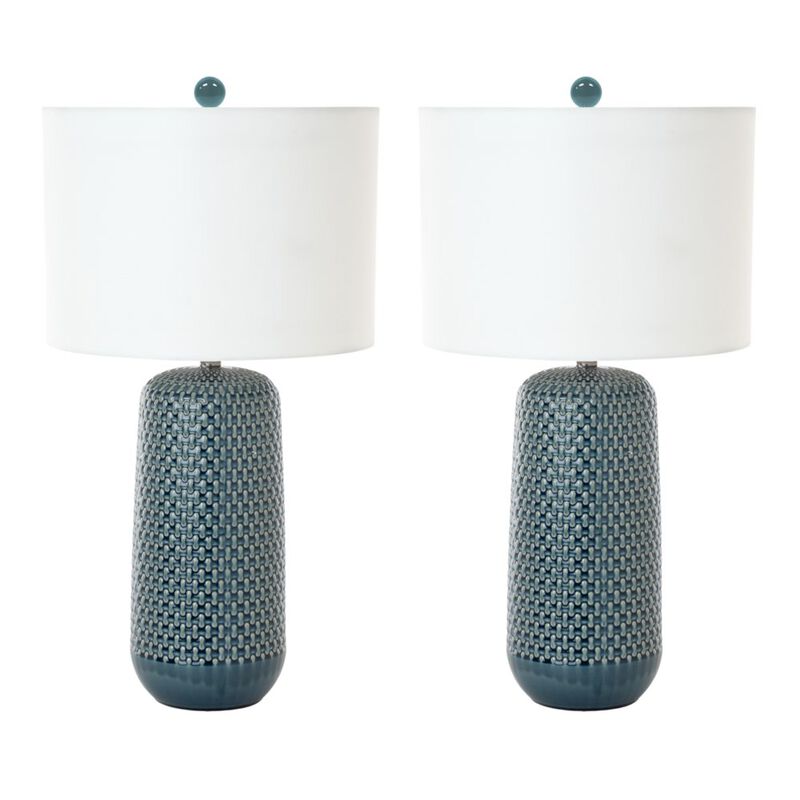 Lux Lighting Marlin 30 Blue Ceramic Table Lamp, (Set of 2)