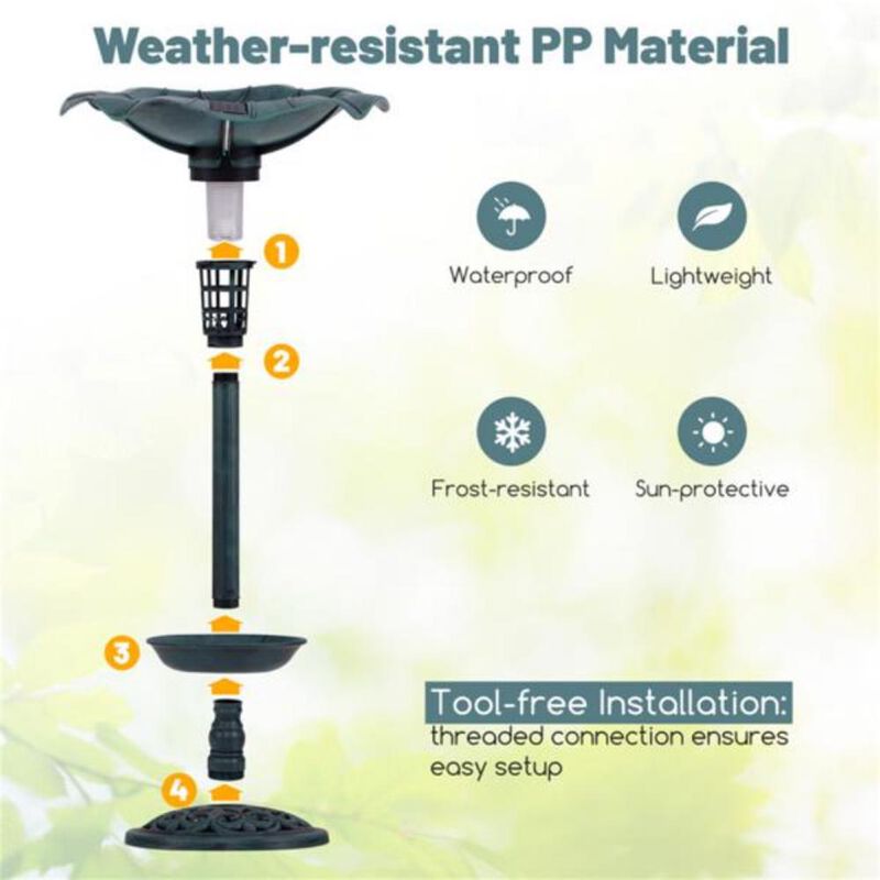 Solar-Powered Pedestal Birdbath & Feeder Combo Outdoor Garden Water Bowl with Light