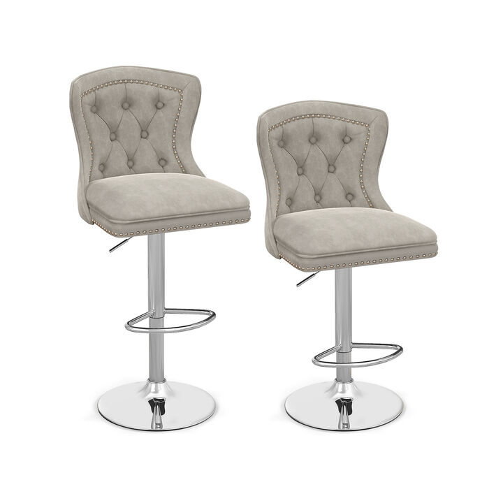 Set of 2 Bar Chairs with Footrest Electroplated Metal Base and Anti-Slip Ring for Stability