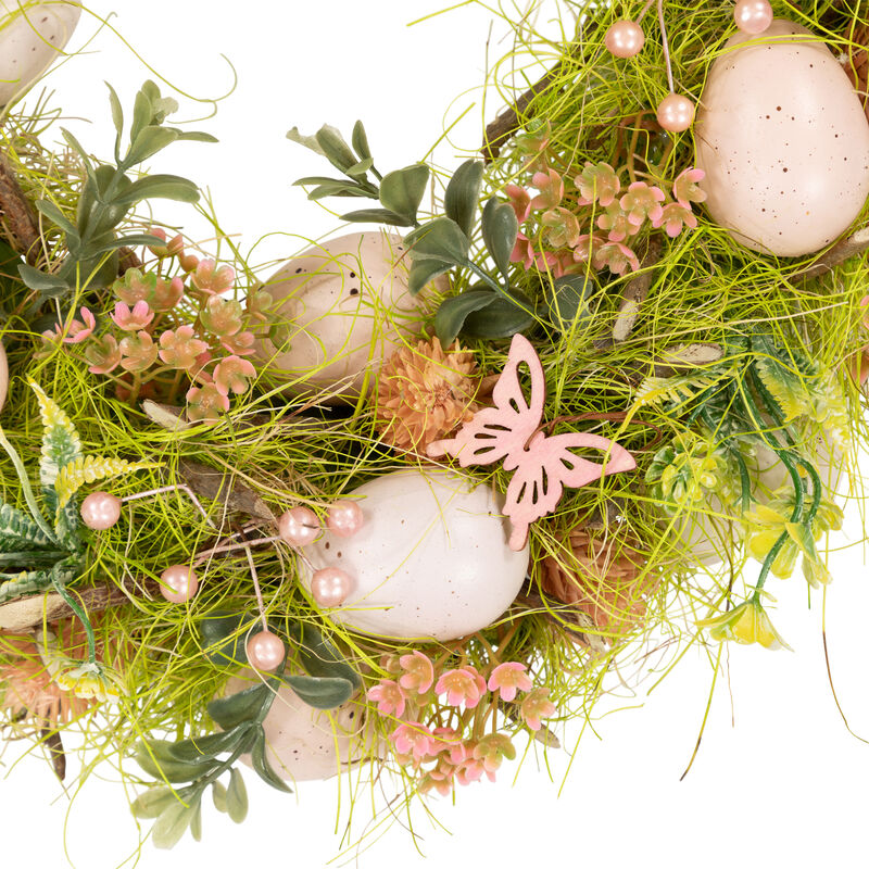 Easter Eggs with Butterflies Artificial Spring Wreath - 13" - Green and Pink