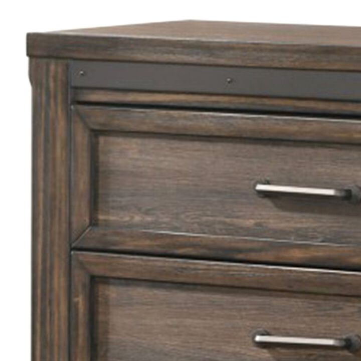 Sea 48 Inch Tall Dresser Chest, 5 Drawers, Long Metal Handles, Brown - Benzara