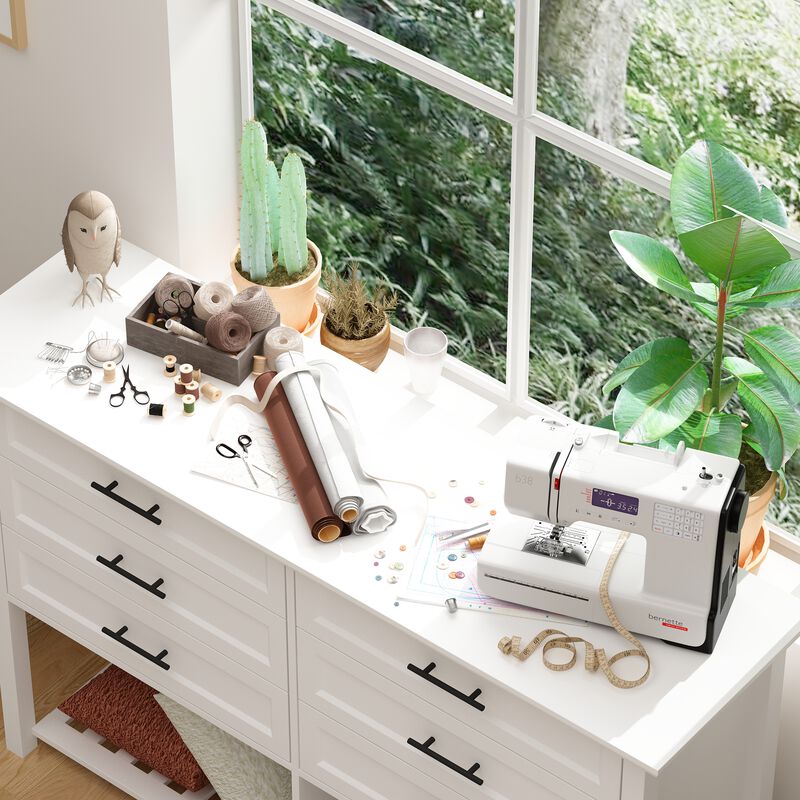 FUFU&GAGA 6-Drawer Storage Cabinet with Open Bamboo Shelf and Elegant Finish (55" W x 35.4" H x 15.7" D),White