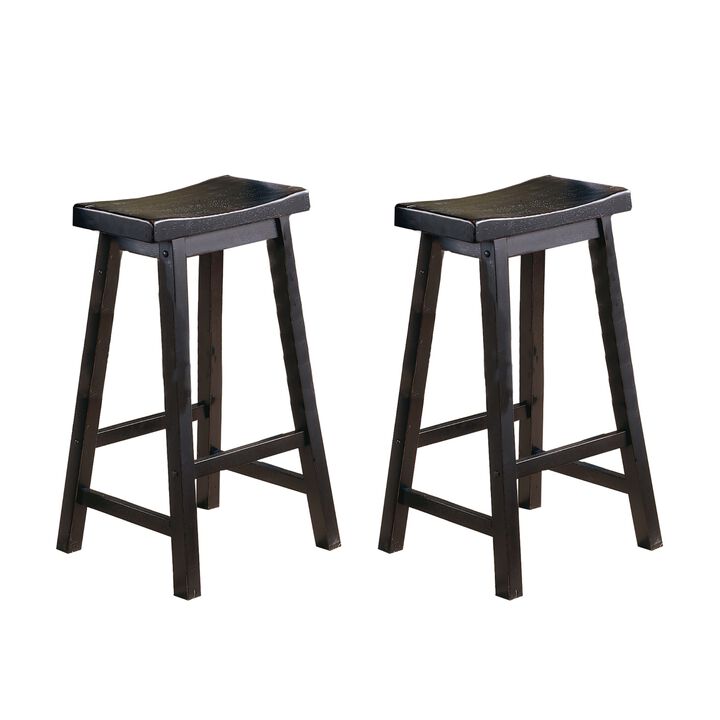 Finish 29-Inch Bar Height Stools Set Of 2 Piece Saddle Seat Solid Wood Casual Dining Home Furniture