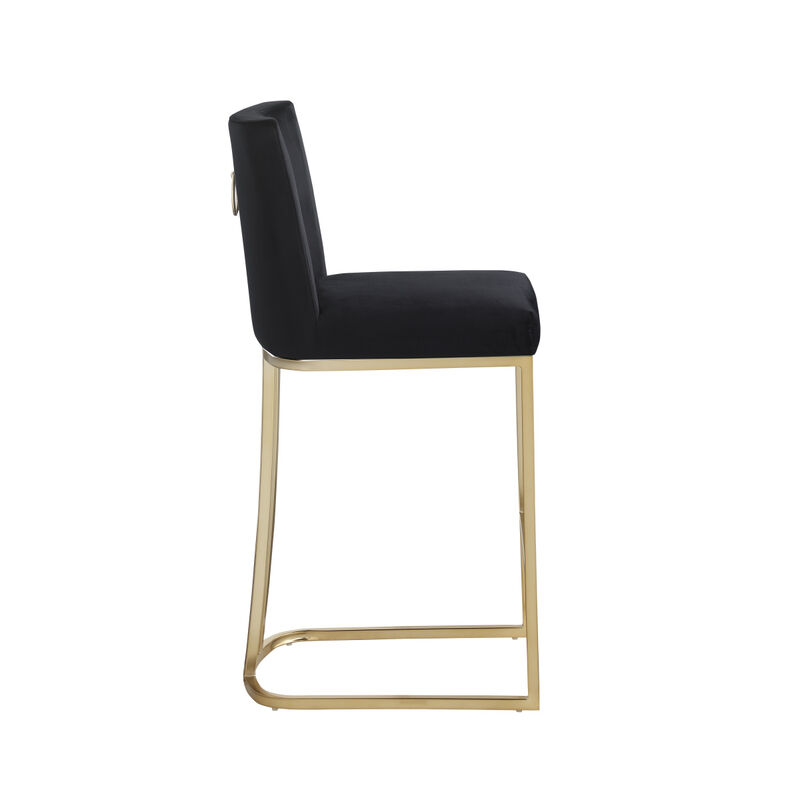 Set of 2 Gold Brushed Velvet Bar Stools