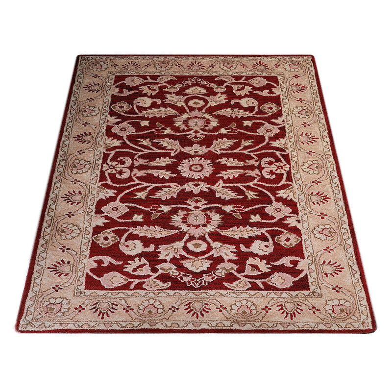 RUGSOTIC CARPETS HAND TUFTED WOOL ECO-FRIENDLY AREA RUGS  - 5'x8', Rectangle Shape, Red & Gold, Classic Oriental Traditional  Design, High Pile Thick Handmade Anti Skid Area Rugs (K00531)