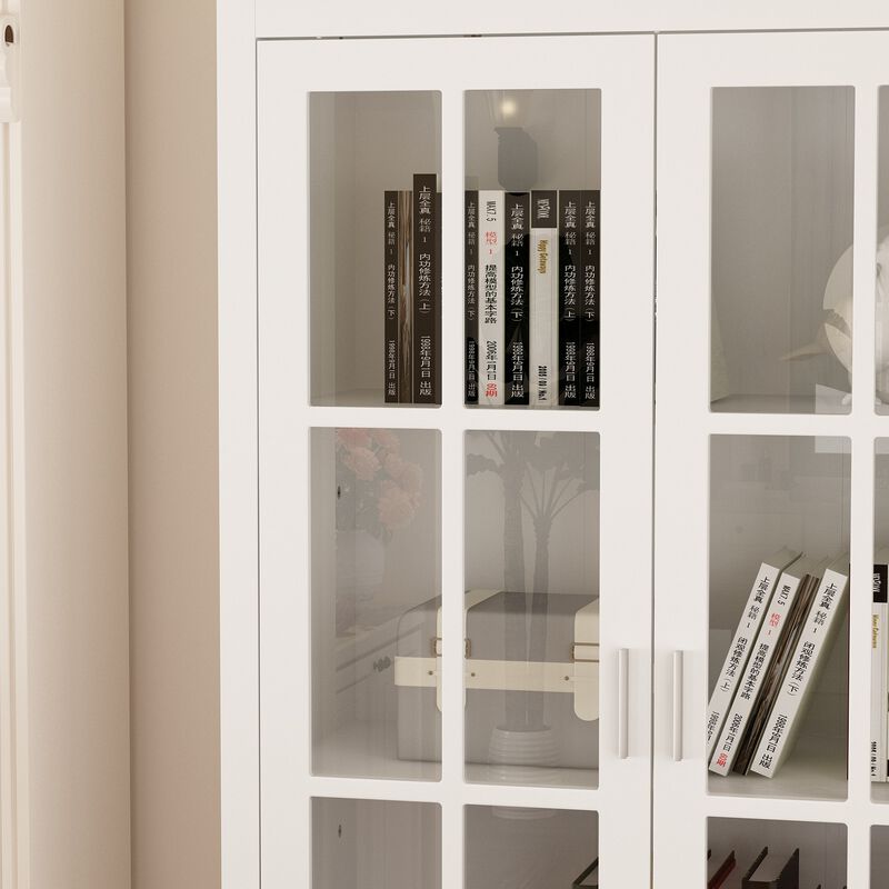 70.9"H Modern White Bookcase With Adjustable Shelves And Glass Doors