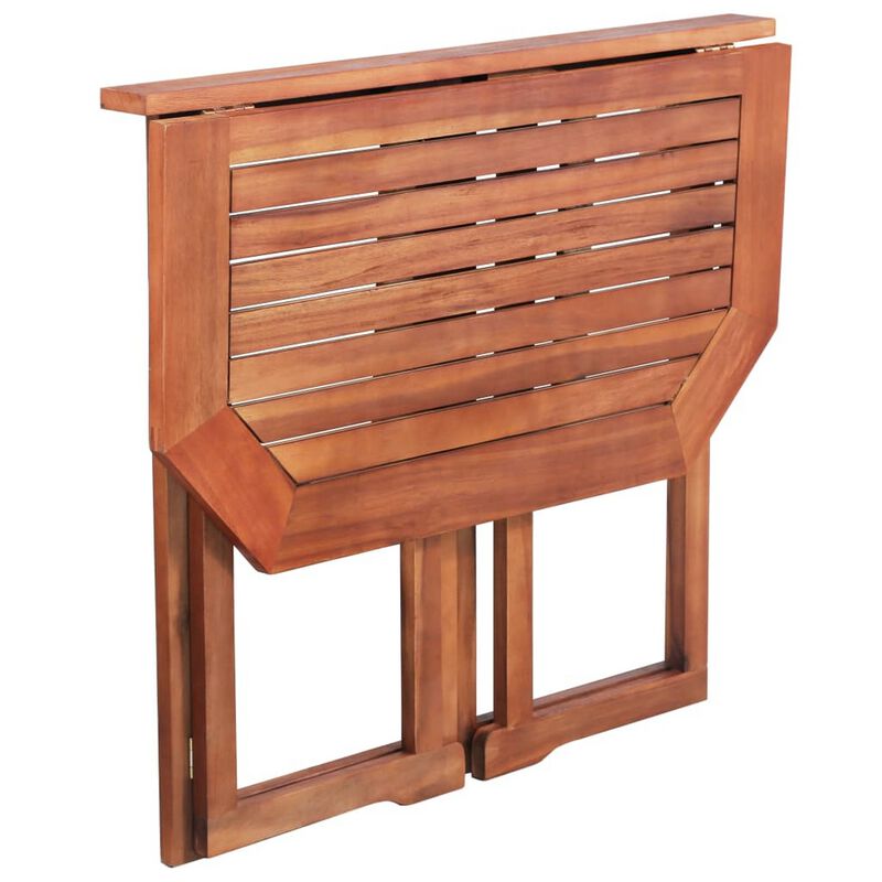 Outdoor Bistro Table, Foldable Design, 35 Inch Brown Solid Acacia Wood - Benzara