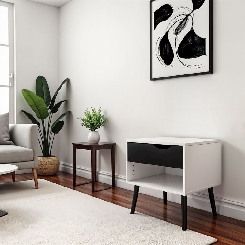 Furnifact White Nightstand With 1 Drawer - Stylish And Functional Bedside Table