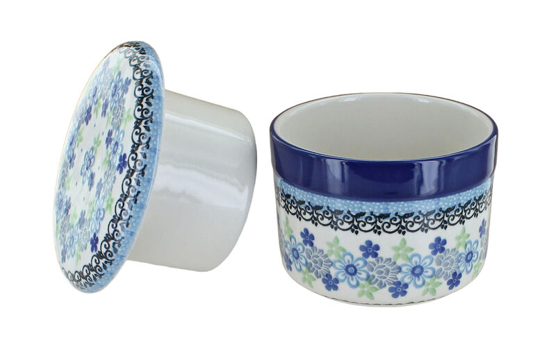 Blue Rose Polish Pottery Hummingbird French Butter Dish