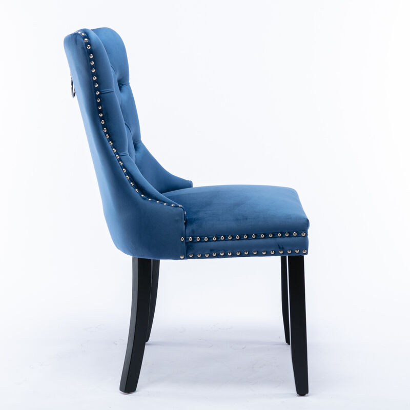 Contemporary Velvet Dining Chairs, Blue, 2-PCS Set