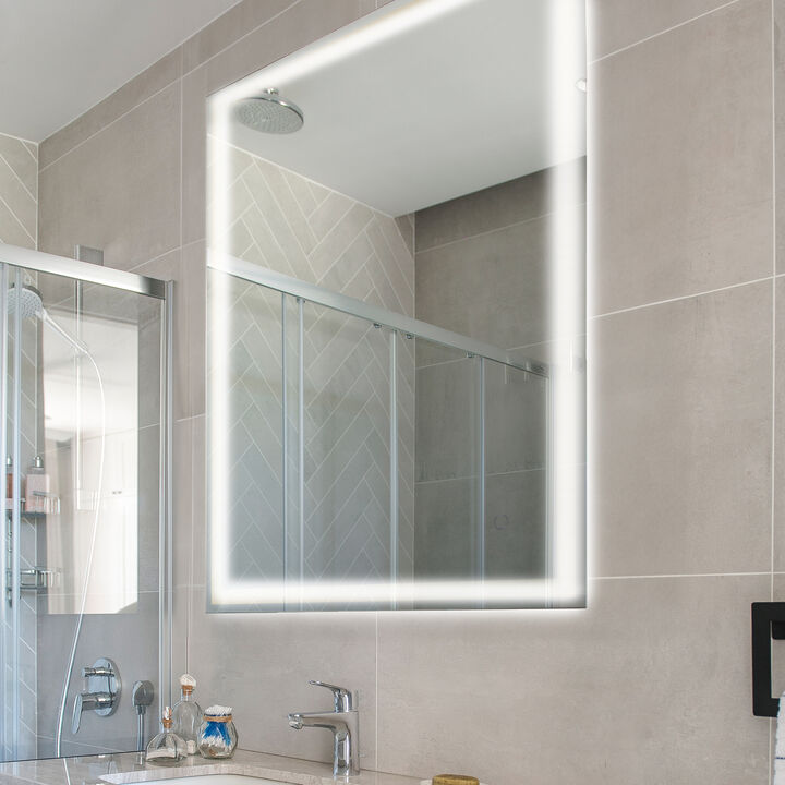Pax Frameless Antifog Front/Back-Lit Wall Bathroom Vanity Mirror, Smart Touch