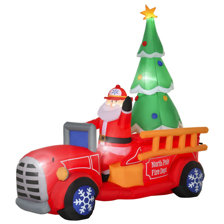 7.5ft Christmas Holiday Yard Inflatable Blow Up Santa Fire Truck w/ Tree & LED