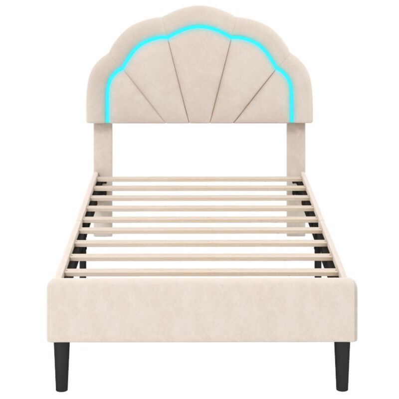 Hivvago Upholstered LED Bed Frame with Adjustable Flower Headboard and Metal Support Feet