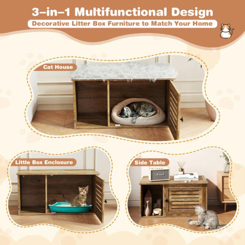 Hivvago Cat Litter Box Enclosure with Louvered Door and Open Compartment