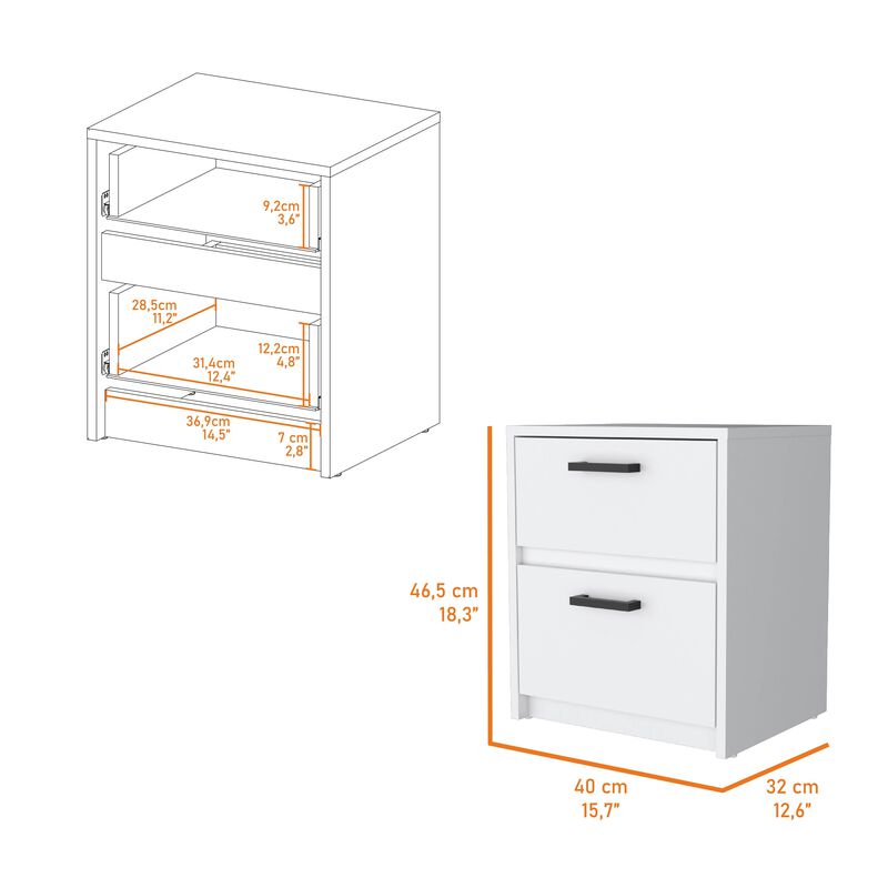 Karval 2 Piece Bedroom Set, Armoire + Nightstand, White