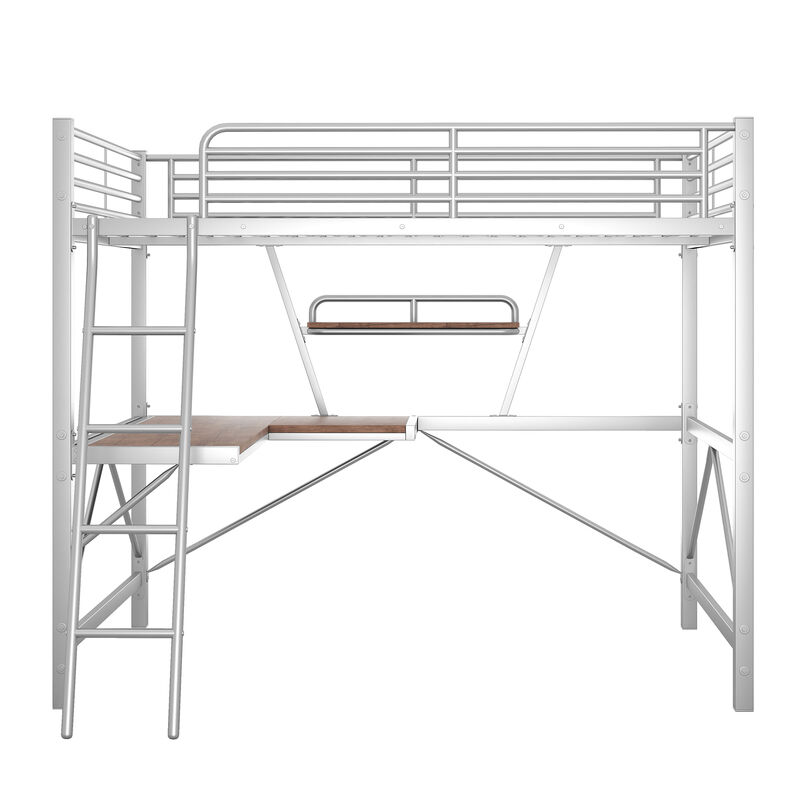 Merax Metal Frame Loft Bed with Desk and Shelf