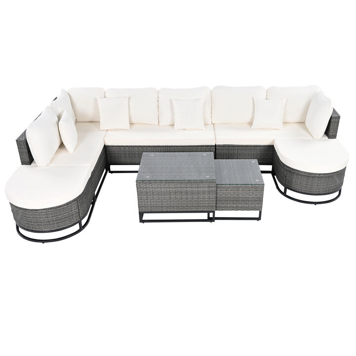 Merax Outdoor Wicker Sofa Set with 1 Coffee Table