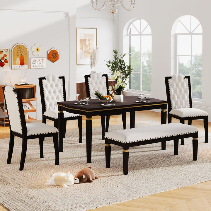 Merax 6-Piece Dining Table Chairs Bench Set