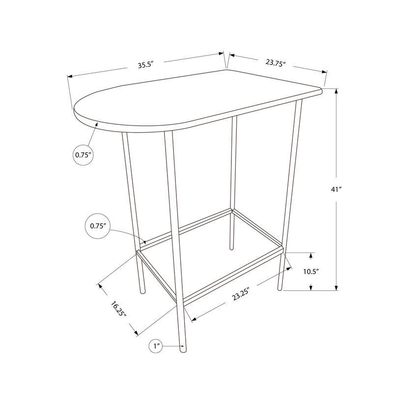 Monarch Specialties I 2376 Home Bar, Bar Table, Bar Height, Pub, 36" Rectangular, Small, Kitchen, Metal, Laminate, White, Contemporary, Modern