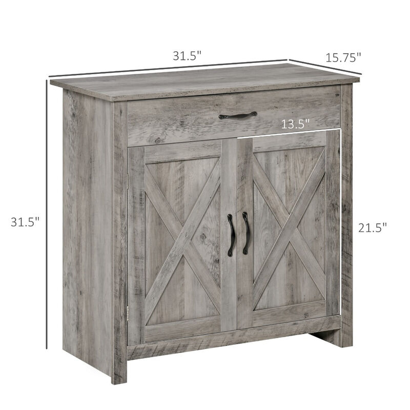 Gray Wash Farmhouse Buffet: 32" Sideboard with Barn Door Style