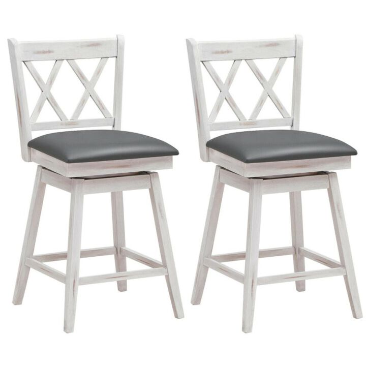 Hivvago 2 Pieces 24 Inch Swivel Counter Height Barstool Set with Rubber Wood Legs