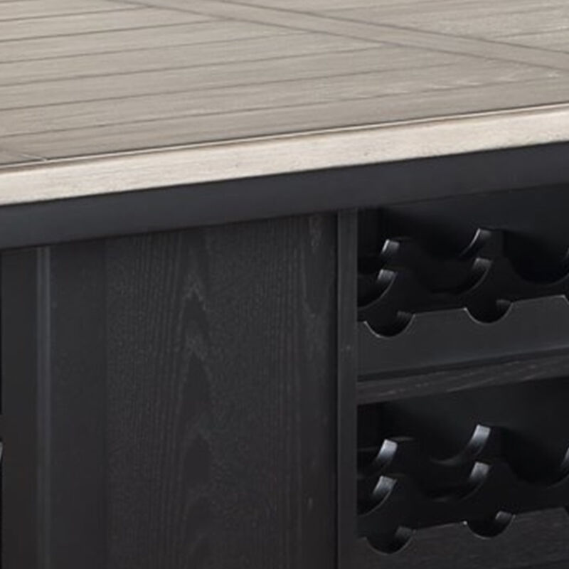 Kara 60 Inch Counter Height Dining Table, Lower Shelves, Wood, Black, Beige - Benzara