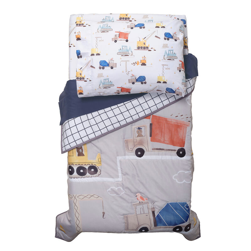 Bedtime Originals 4-Piece Construction Zone Gray/Navy/White Toddler Bedding Set