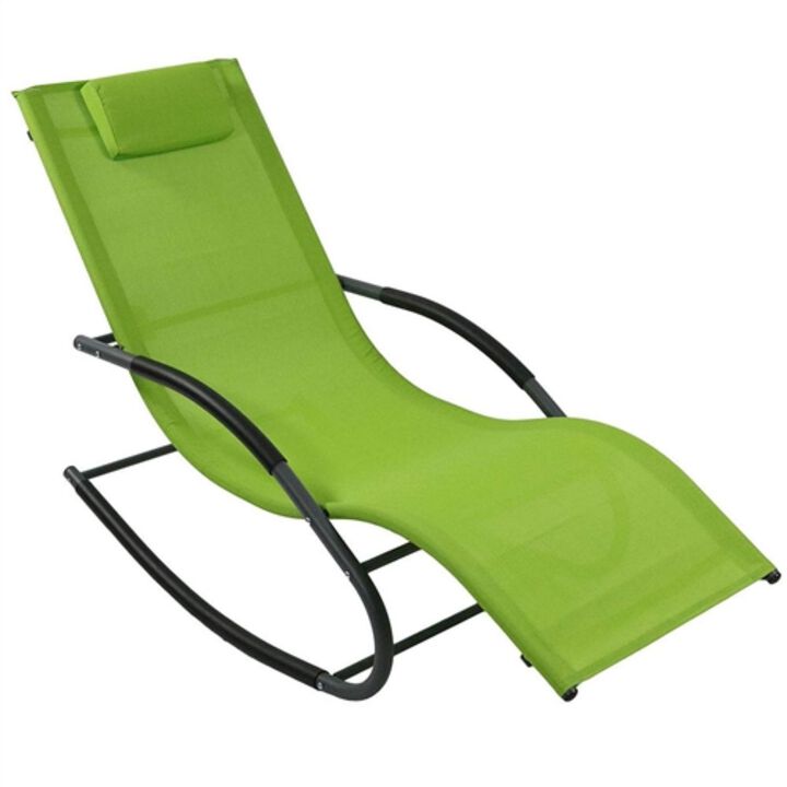 Hivvago Modern Green Rocking Chaise Lounge Chair Patio Lounger with Pillow