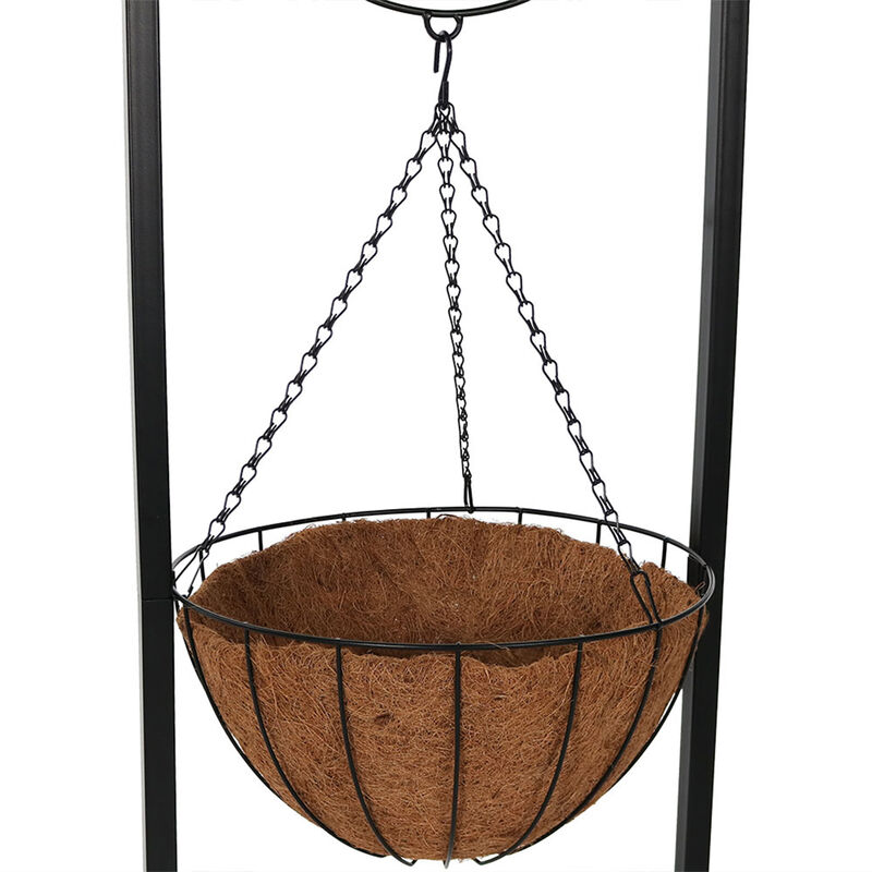 Sunnydaze Black Iron Frame Hanging Basket Planter with Welcome Sign - 48 in