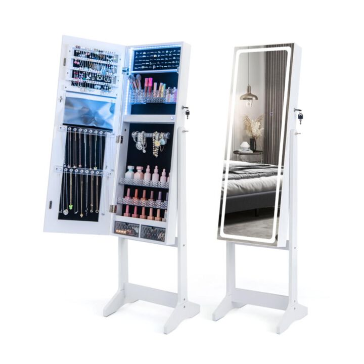 Hivvago Lockable Jewelry Armoire Standing Cabinet with Lighted Full-Length Mirror