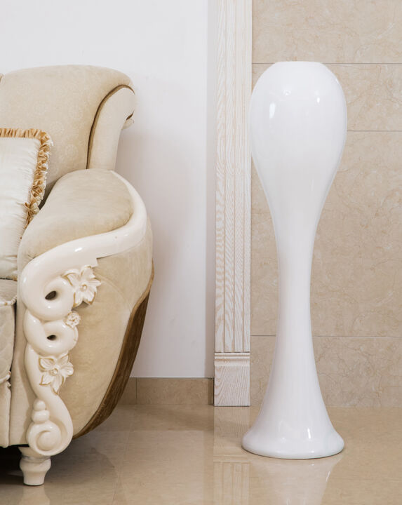 39" Tall White Narrow Unique Fiberglass Modern Floor Vase