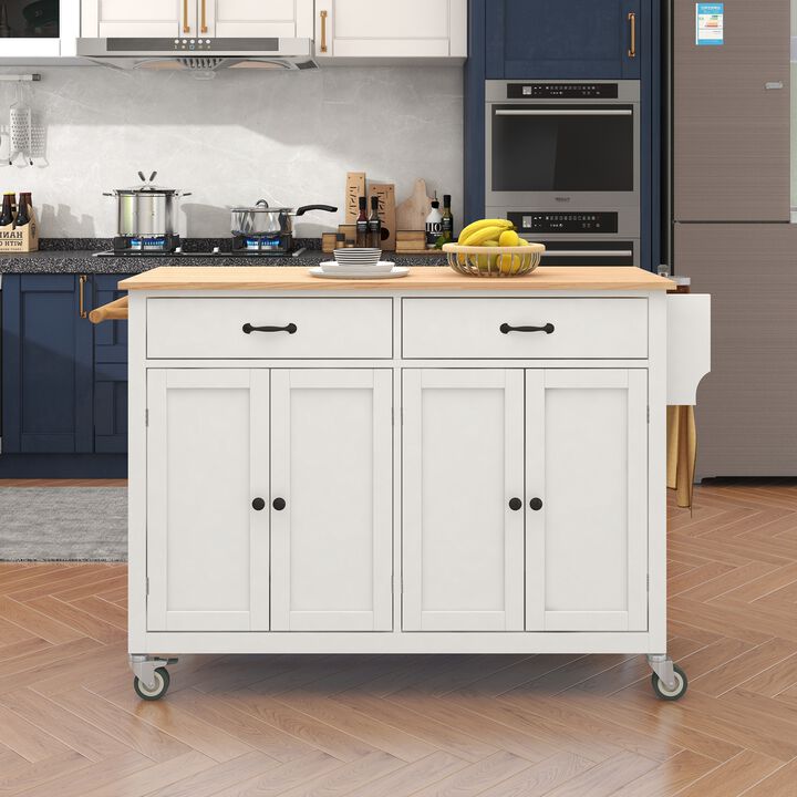 Streamdale Solid Wood Top Kitchen Island Cart with Storage & Towel Rack