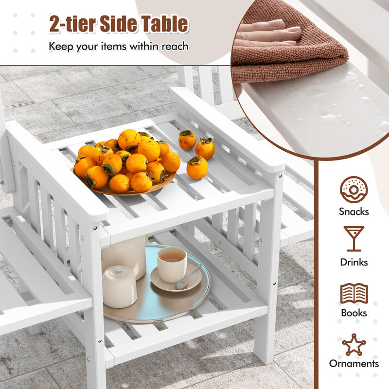 Outdoor Fir Wood Loveseat with 2-Tier Side Table and Umbrella Hole